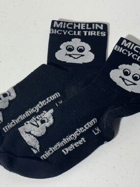 DeFeet Breathable Cycling 6" Socks Michelin Bibendum Theme Bicycle Tires VGC